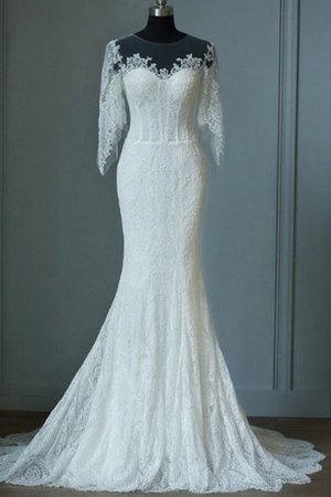 Vintage Halbe Ärmeln Bodenlanges Konservatives Brautkleid mit Reißverschluss - Bild 1