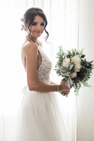 Normale Taille A-Line Ärmellos Prinzessin Nackenband Perfekt Brautkleid mit Bordüre - Bild 1