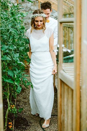 Etui Schaufel-Ausschnitt Getrennt Bodenlanges Brautkleid mit Kurzen Ärmeln mit Rüschen - Bild 1