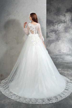 Normale Taille Langärmeliges Anständiges Brautkleid mit Blume mit Reißverschluss - Bild 2