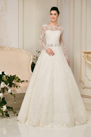 Lange Ärmeln Bateau Bodenlanges Brautkleid mit Bordüre mit Applike - Bild 1