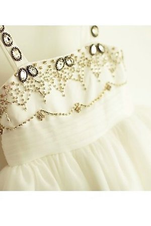 Empire Taille Ärmellos Wadenlanges Blumenmädchenkleid mit Perlen aus Tüll - Bild 4