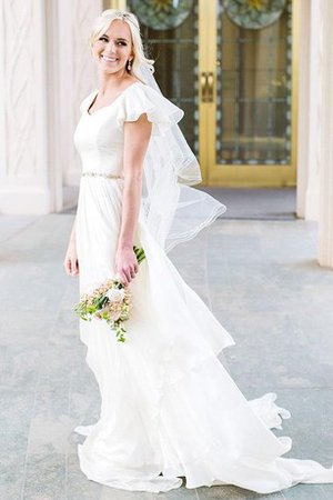 A linie Ärmellos Romantisches Brautkleid mit Rüschen mit Kurzen Ärmeln - Bild 1