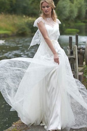 Etui Kurze Ärmeln Natürliche Taile Juwel Ausschnitt Schlichtes Brautkleid - Bild 1