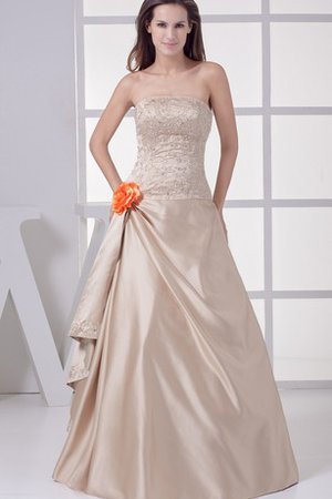 A-Line Ärmellos Drapiertes Abendkleid mit Blume mit Perlen - Bild 1