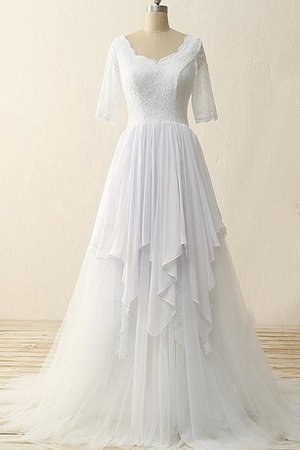 Spitze Satin Reißverschluss Brautkleid mit Bordüre mit Halben Ärmeln - Bild 1