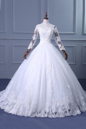 Klassisches Langärmeliges Wadenlanges Brautkleid mit Kathedraler Schleppe mit Applike - Bild 1