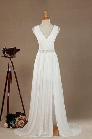 A-Line Ärmellos V-Ausschnitt Sittsames Brautkleid mit Bordüre - Bild 1