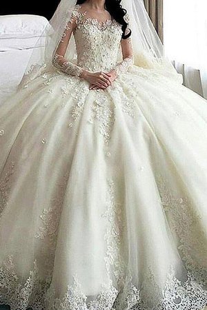 Duchesse-Linie Ausgezeichnet Tüll Langärmeliges Brautkleid mit Bordüre mit Applikation - Bild 1
