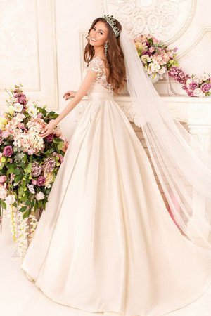 A-Line Schaufel-Ausschnitt Bodenlanges Konservatives Brautkleid mit Kapelle Schleppe - Bild 1