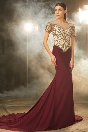 Gericht Schleppe Normale Taille Enganliegendes Chiffon Abendkleid mit kurzen Ärmeln - Bild 1