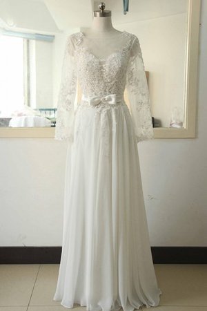 Chiffon Lange Ärmeln Wadenlanges Brautkleid mit Bordüre mit Blume - Bild 1