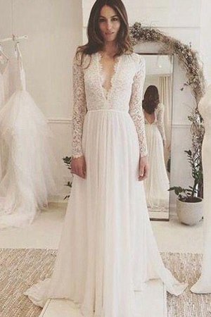 A-Line Langärmeliges Plissiertes Ärmelloses Elegantes Brautkleid - Bild 1