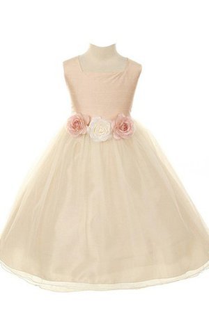A-Line Ärmellos Taft Wadenlanges Blumenmädchenkleid mit Empire Taille - Bild 1