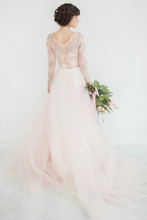 A-Linie Perlenbesetztes V-Ausschnitt Brautkleid aus Tüll mit Blume - Bild 2