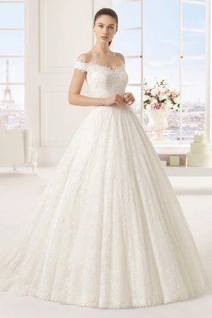 Halle Kurze Ärmeln Bodenlanges Brautkleid aus Spitze mit Perlen - Bild 1