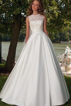 Juwel Ausschnitt Luxus Bodenlanges Brautkleid aus Satin mit Rücken Schnürung - Bild 1