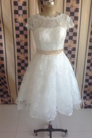 Reißverschluss Kurze Ärmeln Schlichtes Brautkleid mit Bordüre mit Plissierungen - Bild 1