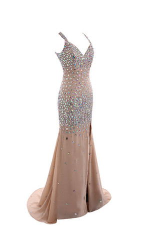 A-Line Paillettenbesetztes Chiffon Luxus Sternenhimmel Abendkleid mit V-Ausschnitt - Bild 5