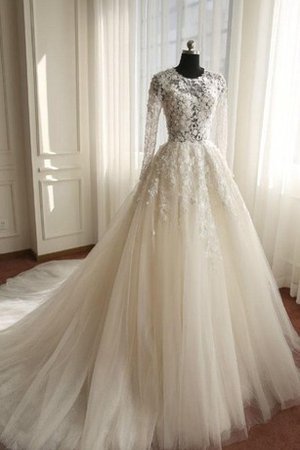 Klassisches Duchesse-Linie Reißverschluss Romantisches Brautkleid mit Juwel Ausschnitt - Bild 1
