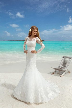Zeitloses Strand Lange Ärmeln Brautkleid mit Bootsförmiger Ausschnitt mit Perlen - Bild 1