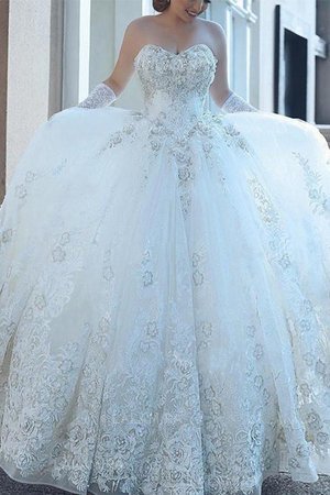 Empire Taille Tüll Blendend Kathedral Schleppe Brautkleid ohne Ärmeln mit Applikation - Bild 1