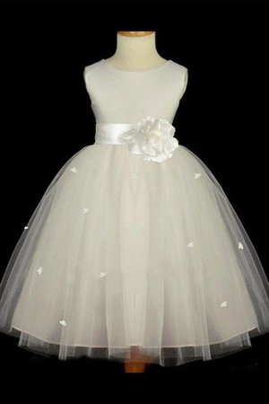 Tüll Ärmelloses A-Line Prinzessin Blumenmädchenkleid mit Blume - Bild 1