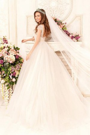 Tüll Schaufel-Ausschnitt Duchesse-Linie Bodenlanges Brautkleid mit Gekappten Ärmeln - Bild 2
