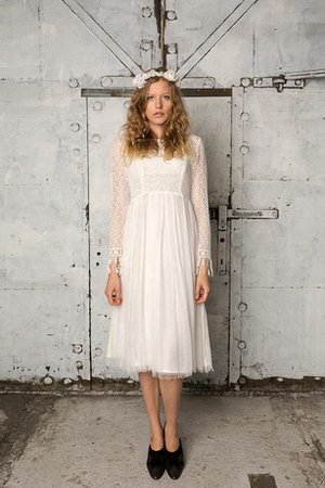 Strand Wadenlanges Konservatives Brautkleid mit Plissierungen mit Reißverschluss - Bild 2