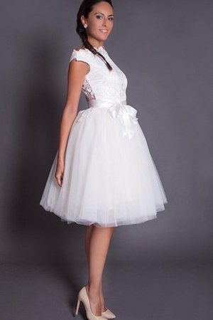 A-Line Satin Hoher Ausschnitt Brautkleid mit Schleife aus Tüll - Bild 2