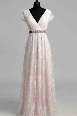 A-Line Vintage Perlenbesetztes Brautkleid mit Reißverschluss mit Gürtel - Bild 1