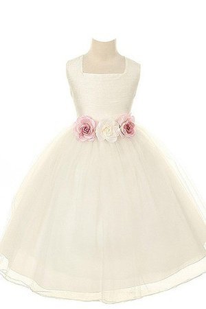 A-Line Ärmellos Taft Wadenlanges Blumenmädchenkleid mit Empire Taille - Bild 2