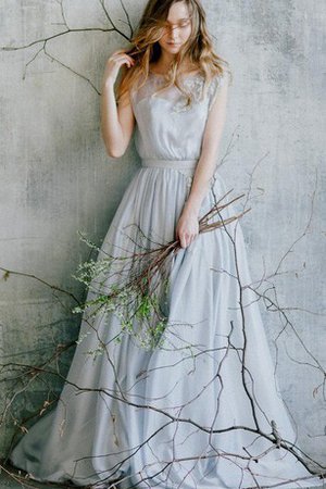 A-Line Schaufel-Ausschnitt Plissiertes Brautjungfernkleid mit Bordüre mit Blume - Bild 1