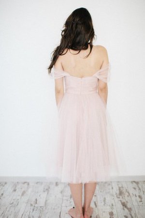 A-Line Ärmelloses Reißverschluss Gerüschtes Brautkleid mit Schulterfreier Ausschnitt - Bild 2