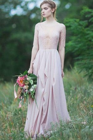 Natürliche Taile Plissiertes Bodenlanges Brautjungfernkleid mit Bordüre mit Rüschen - Bild 1