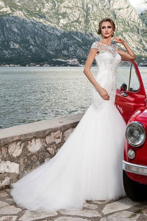 Meerjungfrau Stil Seeküste Kurze Ärmeln Konservatives Brautkleid mit Rücken Schnürung
