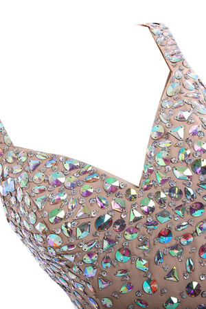 A-Line Paillettenbesetztes Chiffon Luxus Sternenhimmel Abendkleid mit V-Ausschnitt - Bild 3