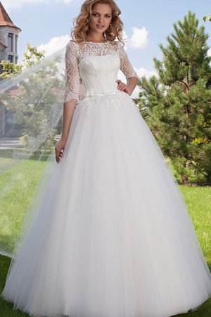 Duchesse-Linie Halbe Ärmeln Romantisches Brautkleid aus Spitze mit Rücken Schnürung - Bild 1