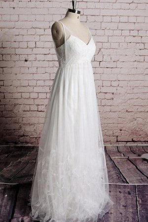 Ärmelloses V-Ausschnitt Bodenlanges Brautkleid mit Bordüre mit Rüschen - Bild 1