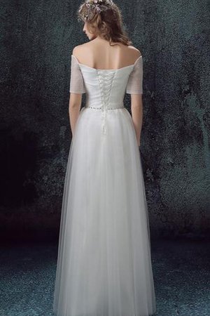 A-Linie Gerüschtes Sittsames Brautkleid mit Bordüre mit Rücken Schnürung - Bild 2