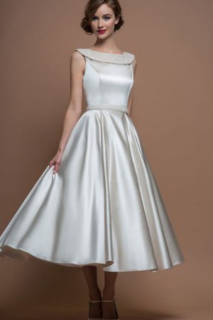 A-Line Schaufel-Ausschnitt Ärmelloses Wadenlanges Brautkleid mit Knöpfen - Bild 1
