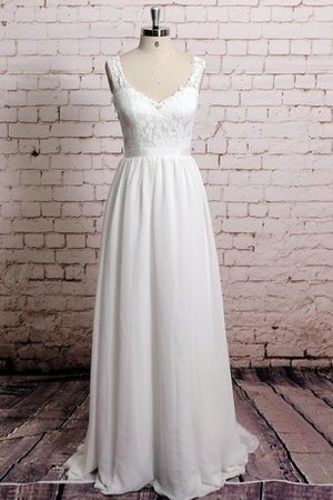 A-Line Chiffon Bodenlanges Brautkleid mit Plissierungen mit V-Ausschnitt - Bild 1