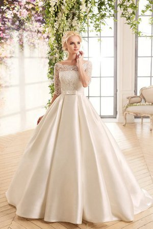 Spitze Reißverschluss Bodenlanges Brautkleid mit Halben Ärmeln mit Tasche - Bild 1