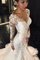Langärmeliges Natürliche Taile Tüll Brautkleid mit Bordüre mit V-Ausschnitt - Bild 1