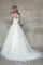 A-Line Schaufel-Ausschnitt Bodenlanges Brautkleid mit Natürlicher Taille mit Blume - Bild 2