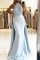 Meerjungfrau Stil Nackenband Satin Auffallend Abendkleid ohne Ärmeln mit Bordüre - Bild 2