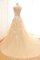 Spitze Herz-Ausschnitt Bodenlanges Sittsames Brautkleid mit Gekappten Ärmeln - Bild 2