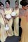Schaufel-Ausschnitt Ärmelloses Normale Taille Satin Brautjungfernkleid mit Perlen - Bild 1