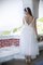 A-Line Bateau Ärmellos Wadenlanges Brautkleid mit Natürlicher Taille - Bild 2