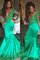 Sweep train Meerjungfrau V-Ausschnitt Ballkleid mit Langen Ärmeln aus Satin - Bild 1